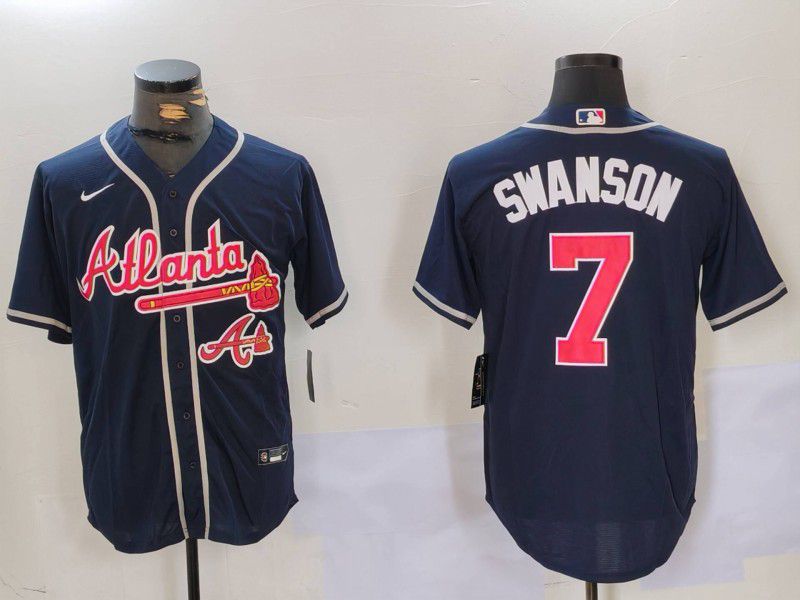 Men Atlanta Braves #7 Swanson Blue Game 2024 Nike MLB Jersey style 9023